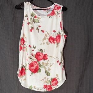 Floral Sleeveless Women's Top - White and Red